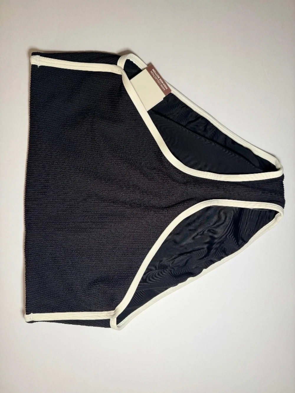 CALIA Women's High Rise Bikini Bottom Medium Black Ribbed Contrast Trim NWT